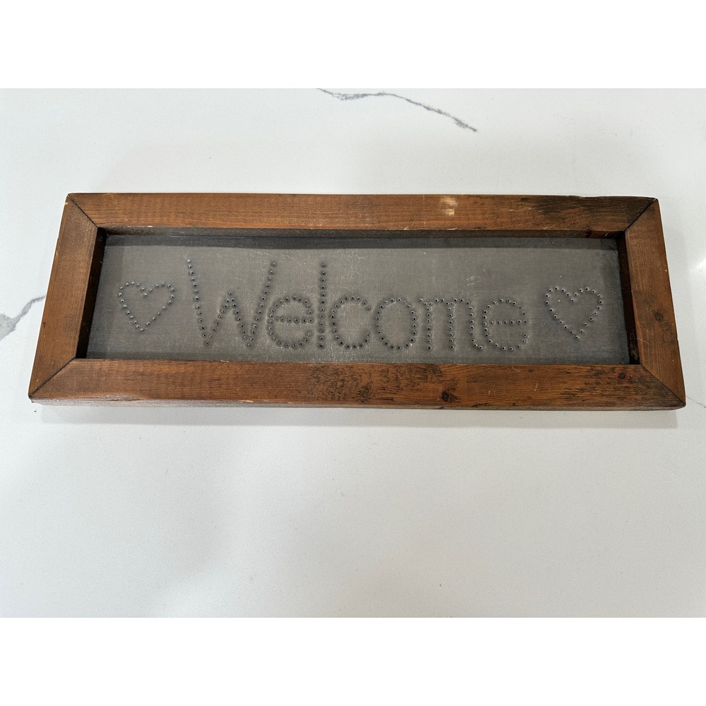 Rustic Welcome Sign Punched Metal Wood‎ Framed Farmhouse Wall Decor